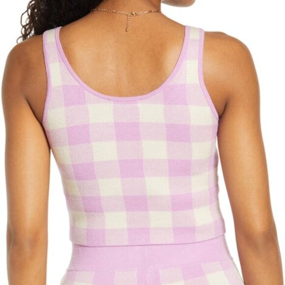 BP 2-Piece Check Crop Sweater Tank Top and Bike Shorts Purple Tulip Check - Picture 3 of 9